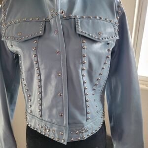 Wilsons Leather Sky Blue Studded Jacket